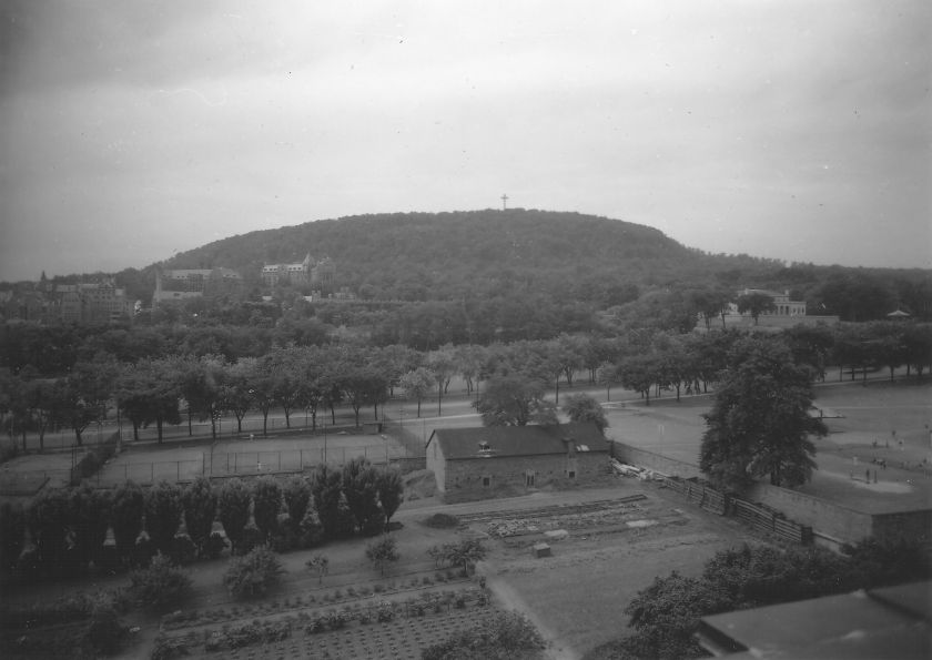"Vue générale du mont Royal et des jardins de l’Hôtel-Dieu, 16 juillet 1943".